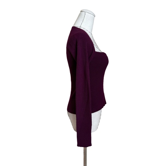 The Sei Womens Square Neck Wool & Cashmere-Blend Plum Sweater Top - Picture 4 of 11
